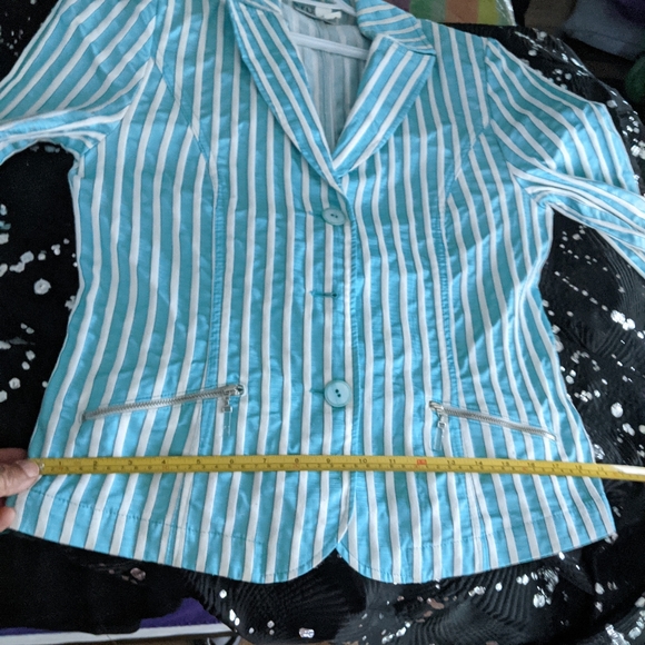 Turquoise white striped blazer seersucker 8 - Picture 13 of 14